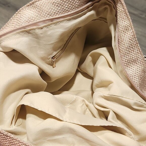 Southwestern Soft Burlap Fringe Stylish Tan & Brown Hobo Bag - Picture 9 of 11